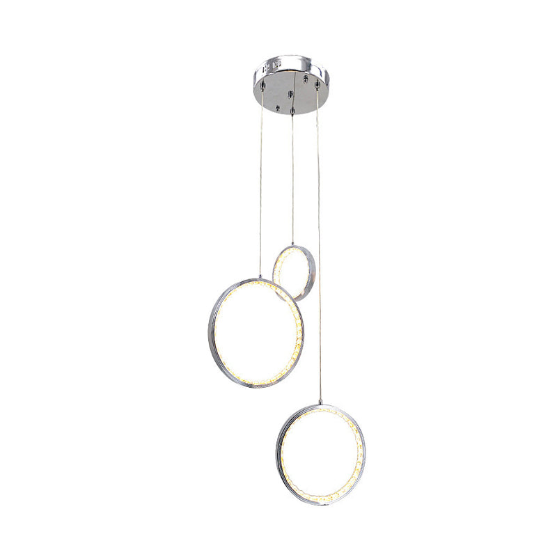 Circle Crystal Pendant Light with Cluster 3 Lights - Minimalist Design, Chrome Finish, Warm/White Lighting