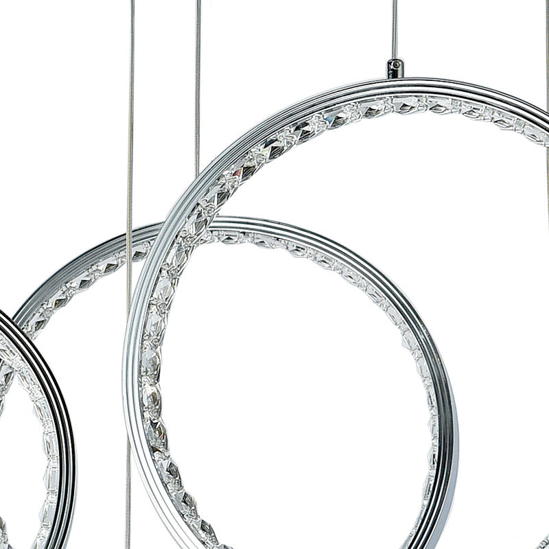 Circle Crystal Pendant Light with Cluster 3 Lights - Minimalist Design, Chrome Finish, Warm/White Lighting
