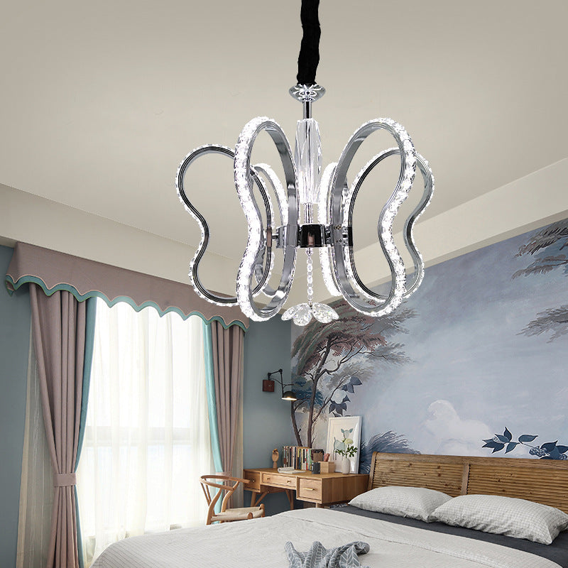 Modern LED Crystal Heart Shaped Chandelier - Chrome Hanging Ceiling Light in Warm/White