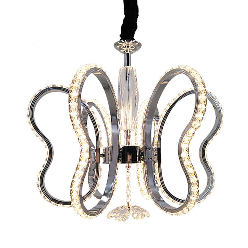 Modern LED Crystal Heart Shaped Chandelier - Chrome Hanging Ceiling Light in Warm/White