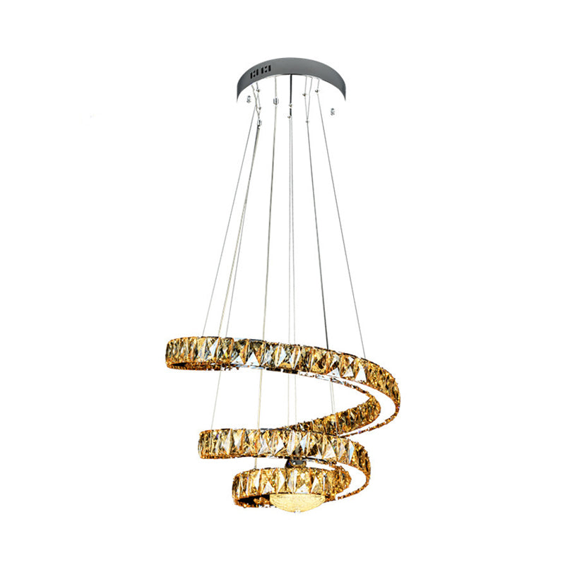 Minimalist LED Crystal Chandelier - Chrome Spiral Hanging Lamp in Warm/2 Color Light