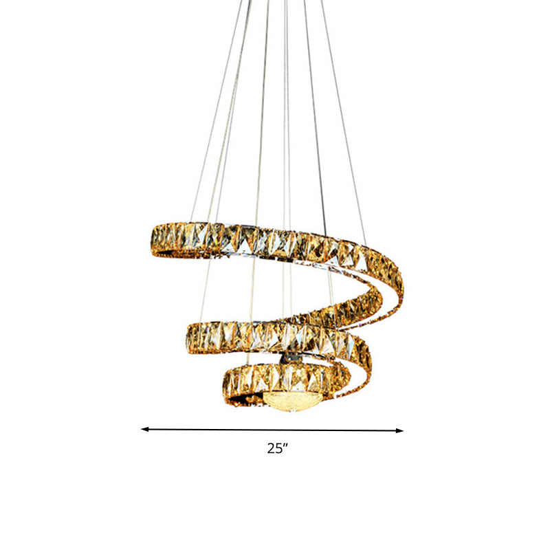 Minimalist LED Crystal Chandelier - Chrome Spiral Hanging Lamp in Warm/2 Color Light