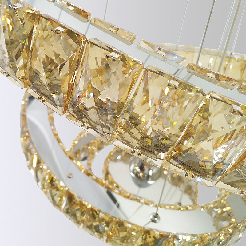Minimalist LED Crystal Chandelier - Chrome Spiral Hanging Lamp in Warm/2 Color Light