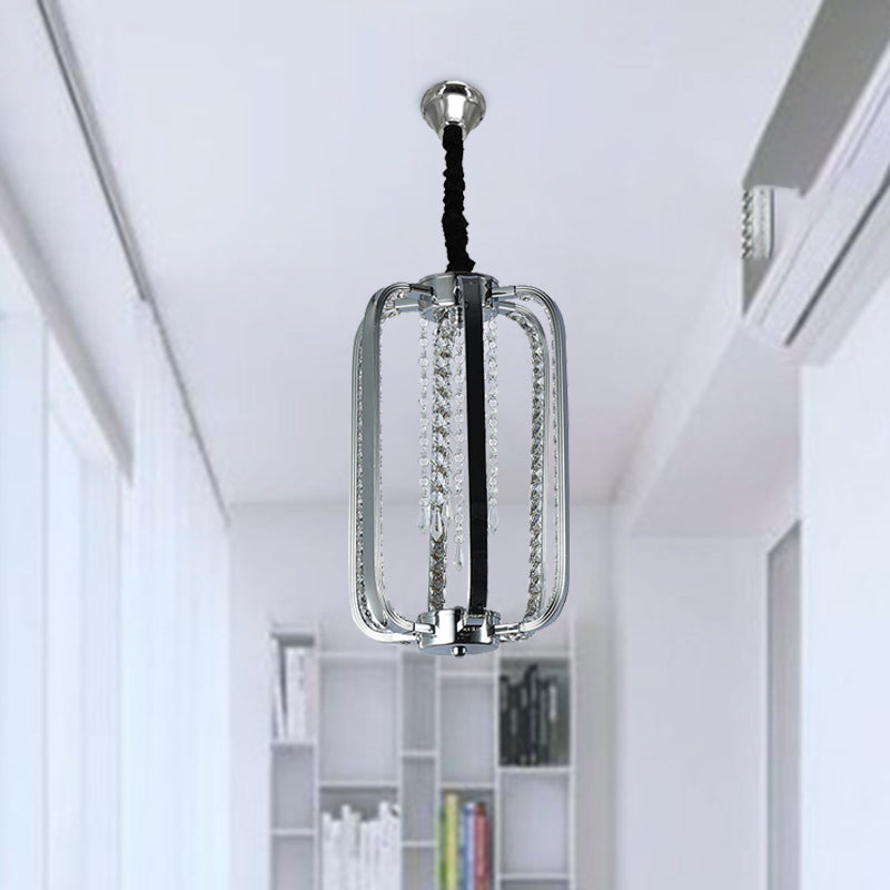 Crystal Pendant Lamp in Minimalist Cylinder Design: 8"/16" Wide LED Ceiling Fixture for Bedroom in Silver