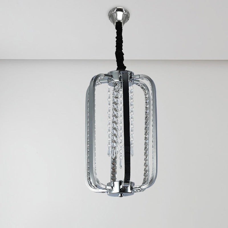 Crystal Pendant Lamp in Minimalist Cylinder Design: 8"/16" Wide LED Ceiling Fixture for Bedroom in Silver
