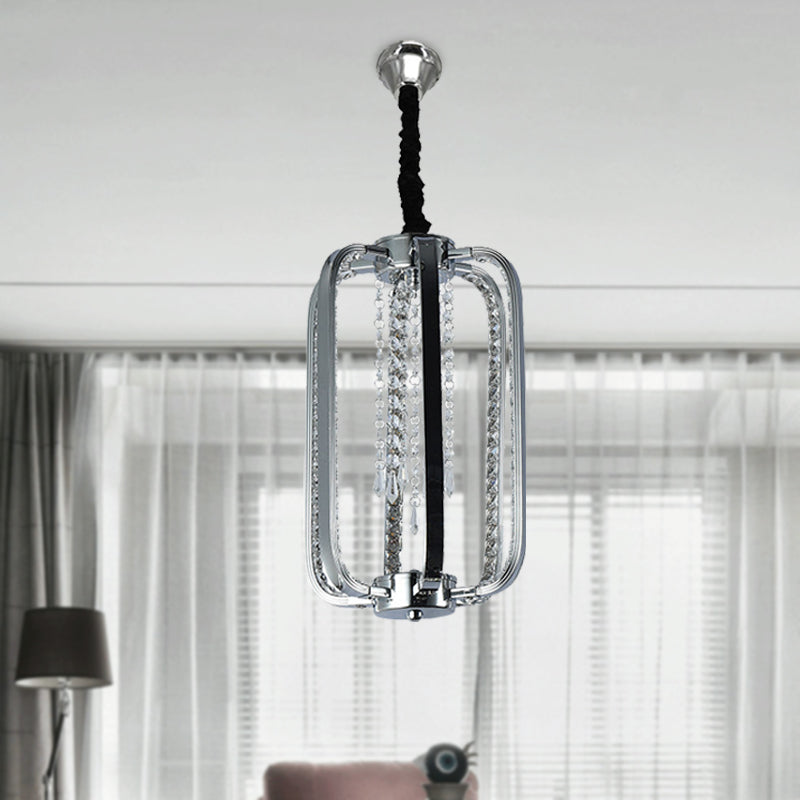 Silver Minimalist Cylinder Crystal Pendant Lamp - 8/16 Wide Led Ceiling Light For Bedroom