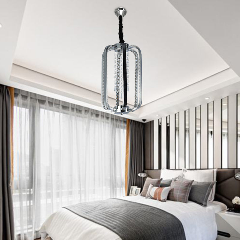 Silver Minimalist Cylinder Crystal Pendant Lamp - 8/16 Wide Led Ceiling Light For Bedroom