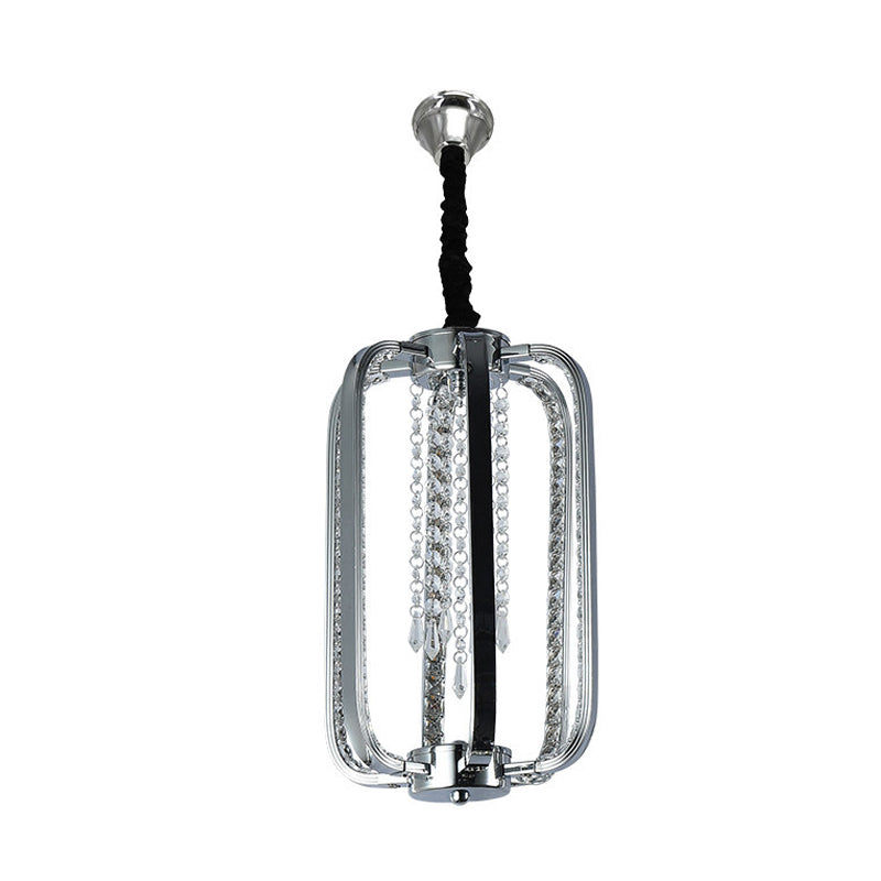 Crystal Pendant Lamp in Minimalist Cylinder Design: 8"/16" Wide LED Ceiling Fixture for Bedroom in Silver
