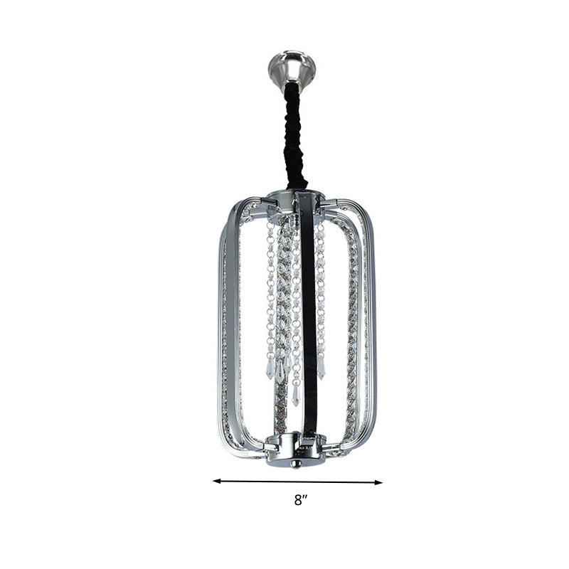 Crystal Pendant Lamp in Minimalist Cylinder Design: 8"/16" Wide LED Ceiling Fixture for Bedroom in Silver