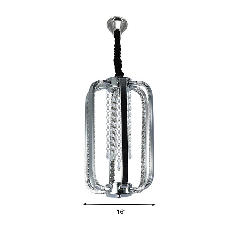 Crystal Pendant Lamp in Minimalist Cylinder Design: 8"/16" Wide LED Ceiling Fixture for Bedroom in Silver