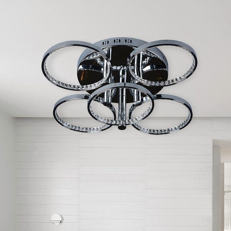 Plafonnier LED semi-encastré minimaliste en cristal argenté pour salon - Lueur chaude/blanche