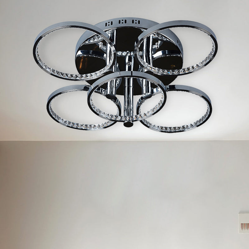 Plafonnier LED semi-encastré minimaliste en cristal argenté pour salon - Lueur chaude/blanche
