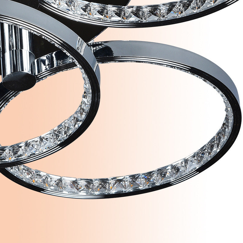 Plafonnier LED semi-encastré minimaliste en cristal argenté pour salon - Lueur chaude/blanche