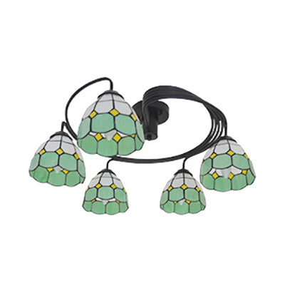 Tiffany Vintage Stained Glass Semi Flush Light Fixture - 3/5-Light Bowl Design - for Bedroom Décor in Vibrant Orange/Blue/Pink/Green Shades