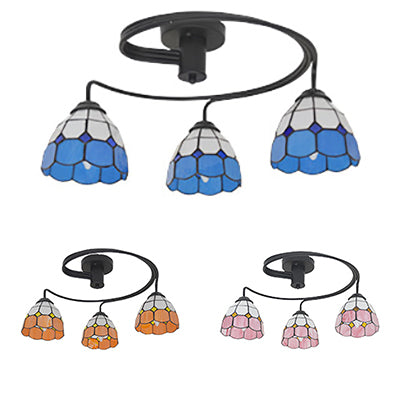 Tiffany Vintage Stained Glass Semi Flush Light Fixture - 3/5-Light Bowl Design - for Bedroom Décor in Vibrant Orange/Blue/Pink/Green Shades