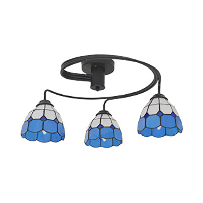 Tiffany Vintage Stained Glass Semi Flush Light Fixture - 3/5-Light Bowl Design - for Bedroom Décor in Vibrant Orange/Blue/Pink/Green Shades