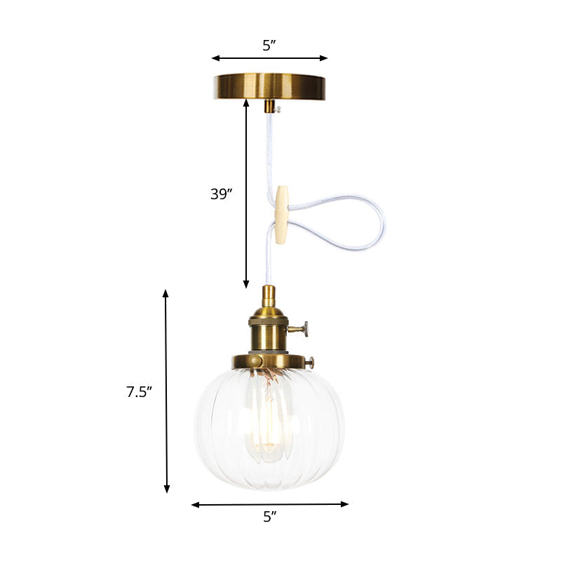 Vintage Style Amber/Clear Ridged Glass Pendant Light Fixture - 1 Light - Adjustable - Living Room Ceiling Light - Black/Bronze/Brass