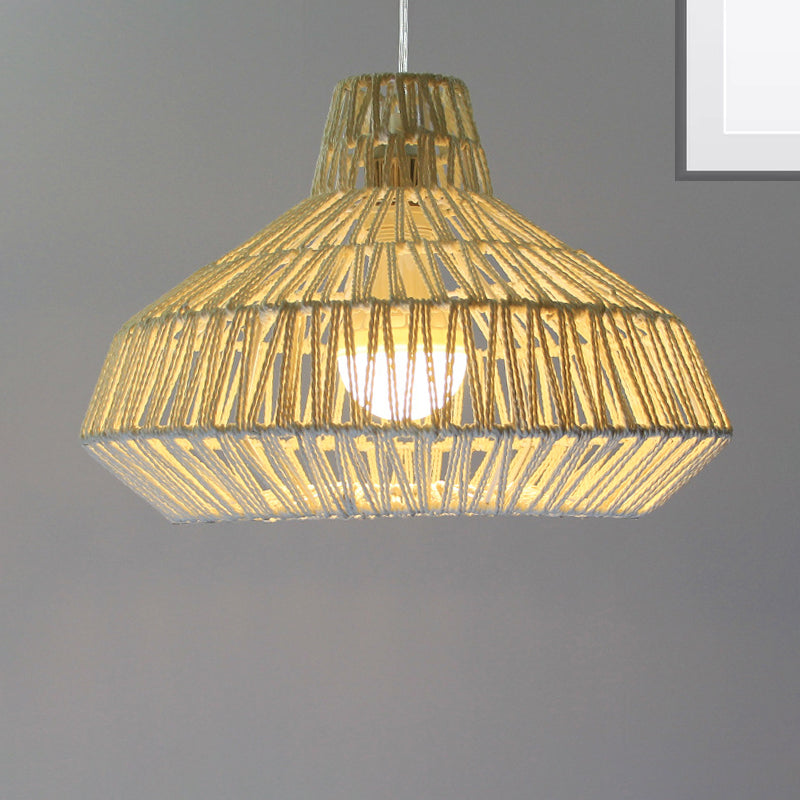 Living Room Ceiling Pendant Light - Traditional Beige Hanging Lamp with Urn Paper Shade
