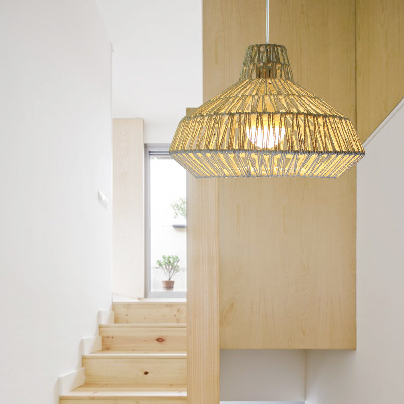 Living Room Ceiling Pendant Light - Traditional Beige Hanging Lamp with Urn Paper Shade