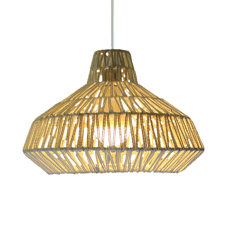 Living Room Ceiling Pendant Light - Traditional Beige Hanging Lamp with Urn Paper Shade