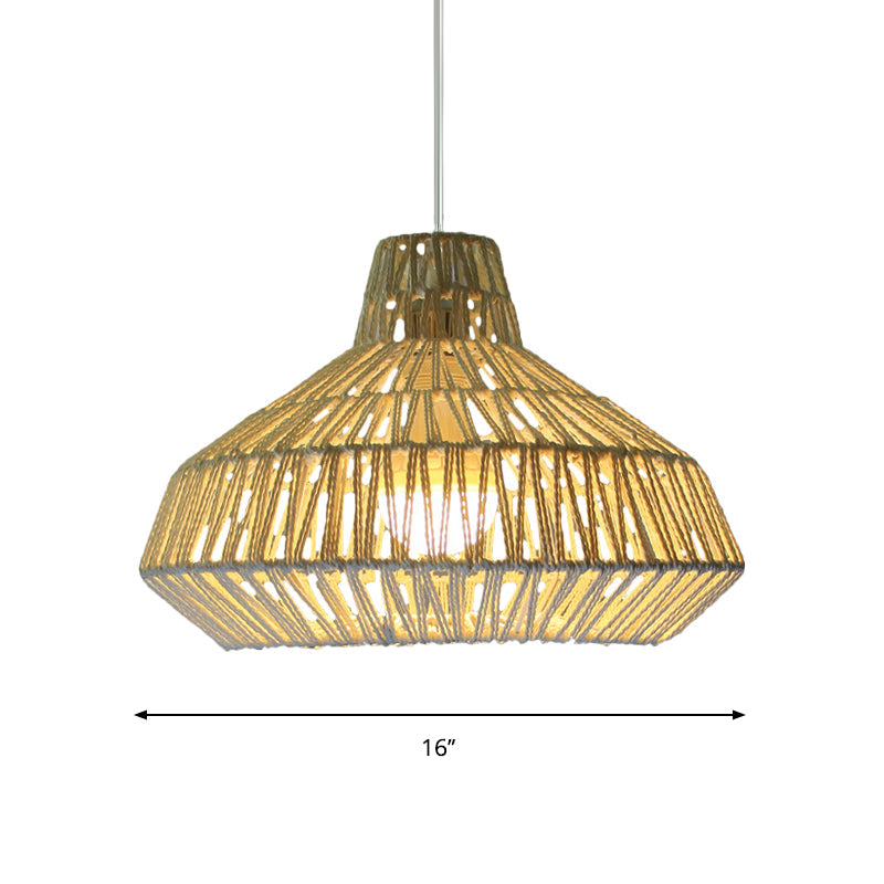 Living Room Ceiling Pendant Light - Traditional Beige Hanging Lamp with Urn Paper Shade