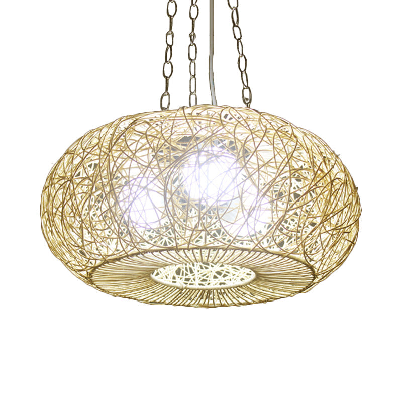 Modernist Hanging Rattan Lantern Light: Wood Ceiling Pendant Lamp for Living Room