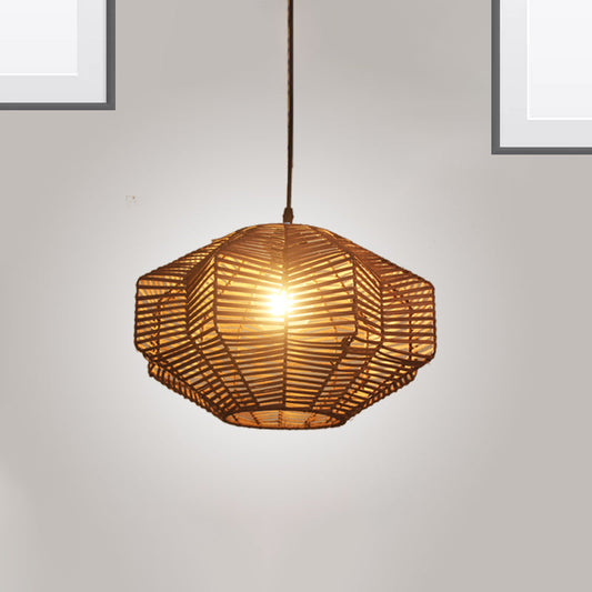 Rustic Rattan Lantern Pendant Light - Traditional Brown Hanging Lamp Kit for Restaurants