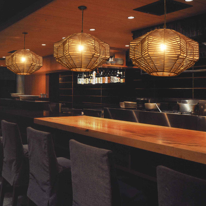 Rustic Rattan Lantern Pendant Light - Traditional Brown Hanging Lamp Kit for Restaurants
