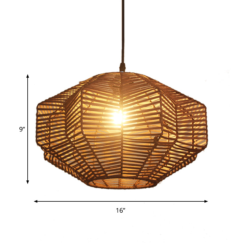 Traditional Rattan Brown Lantern Pendant Lighting - Restaurant Hanging Lamp