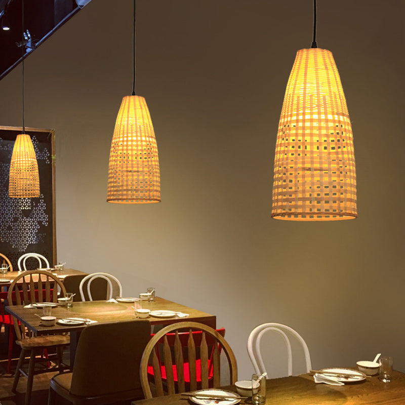 Suspension conique en bambou : suspension de plafond moderne en bois, 1 ampoule