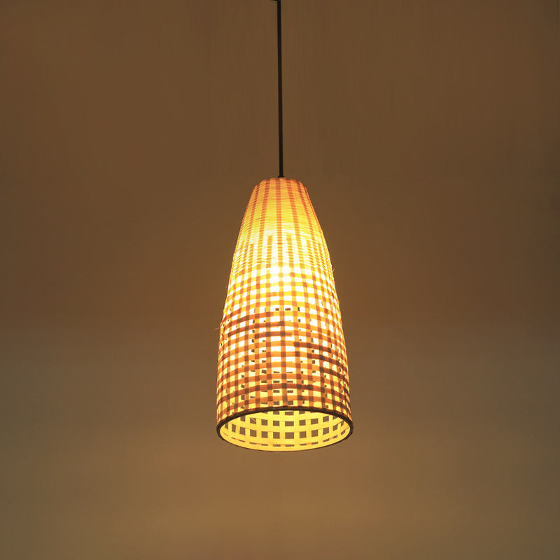 Suspension conique en bambou : suspension de plafond moderne en bois, 1 ampoule