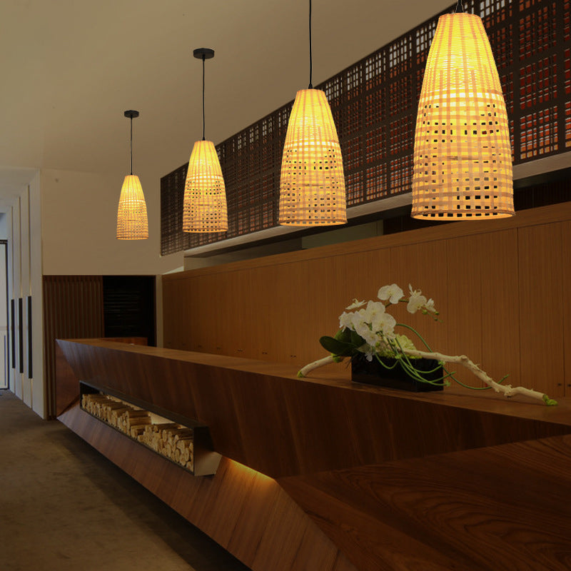 Suspension conique en bambou : suspension de plafond moderne en bois, 1 ampoule