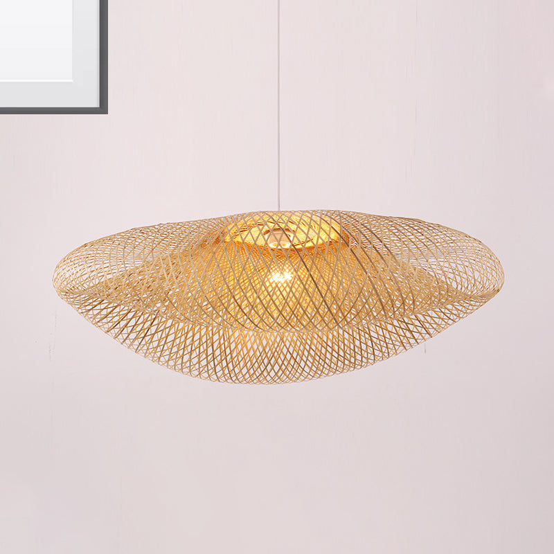 Plafonnier en bois de bambou fait main avec suspension pour une touche traditionnelle - 1 ampoule
