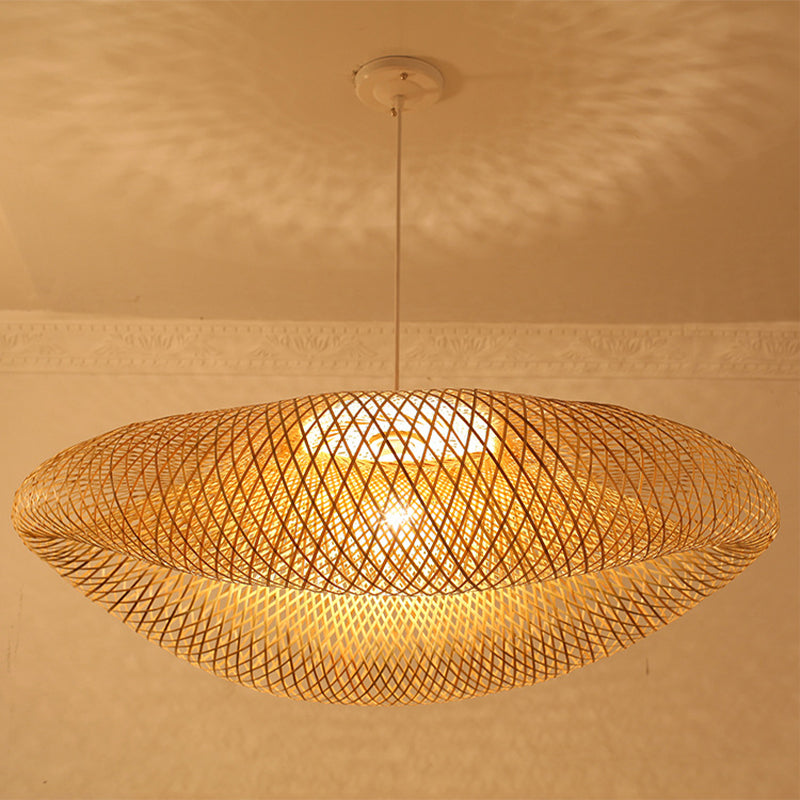 Plafonnier en bois de bambou fait main avec suspension pour une touche traditionnelle - 1 ampoule