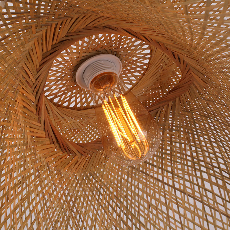 Plafonnier en bois de bambou fait main avec suspension pour une touche traditionnelle - 1 ampoule
