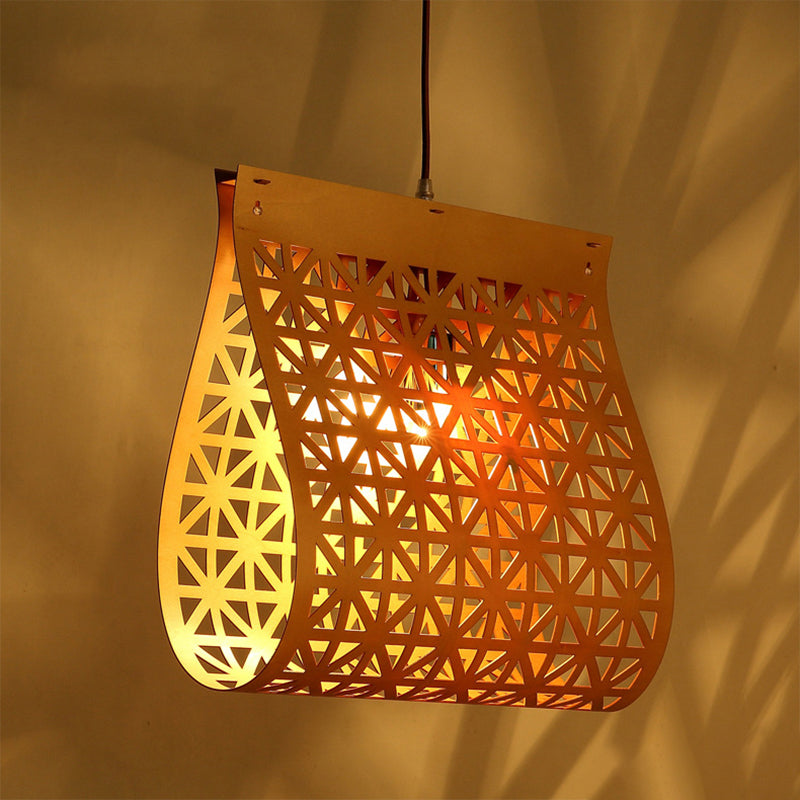 Curved Wood Pendant Light Fixture with Suspension in Beige - Contemporary Design