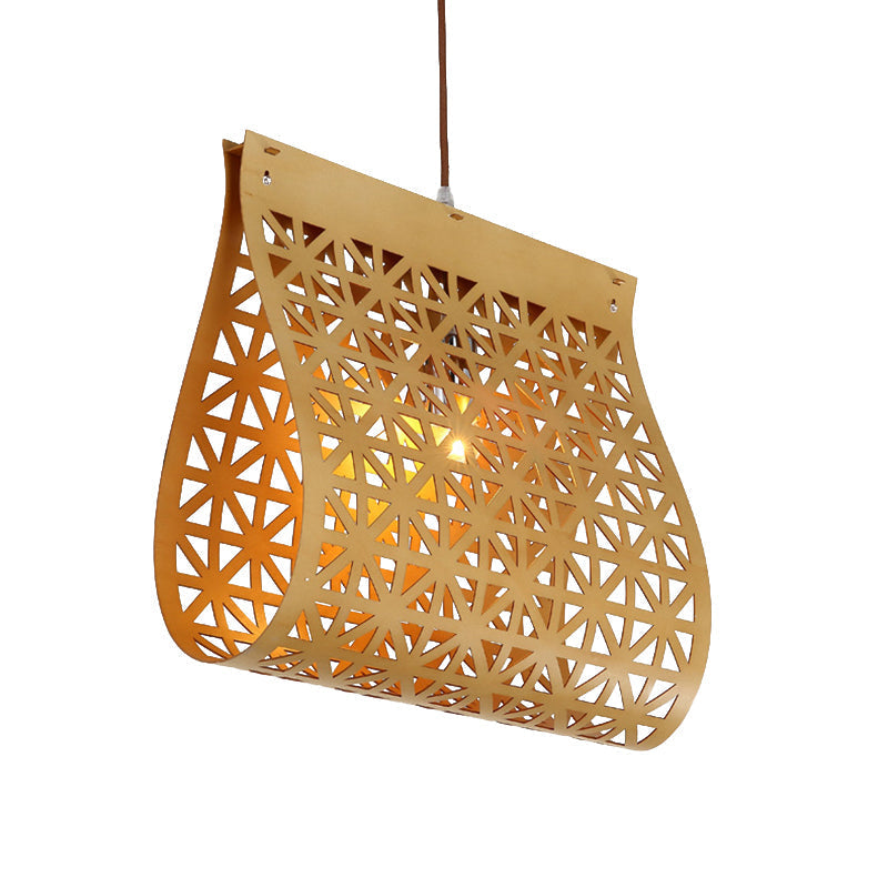 Modern Wood Curved Pendant Light Fixture In Beige