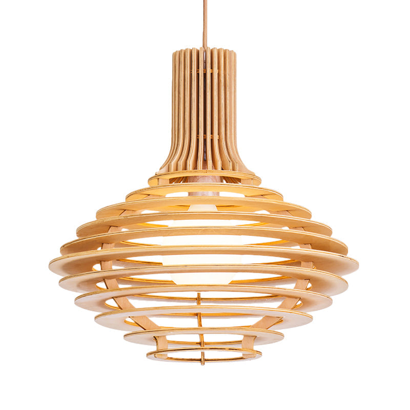 Wooden Jar Pendant Light - 1 Bulb Black/Beige Hanging Lamp Kit for Restaurants