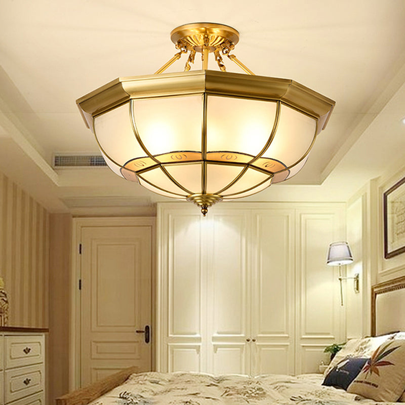 Vintage Brass Ceiling Light - 6 Lights, Semi Flush Mount for Living Room