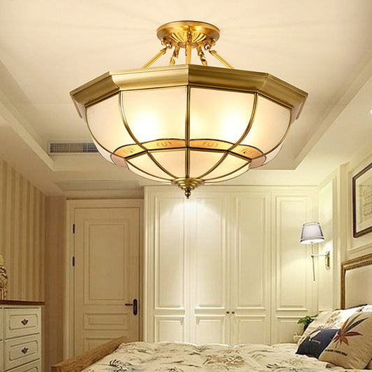 Vintage Brass Ceiling Light - 6 Lights, Semi Flush Mount for Living Room