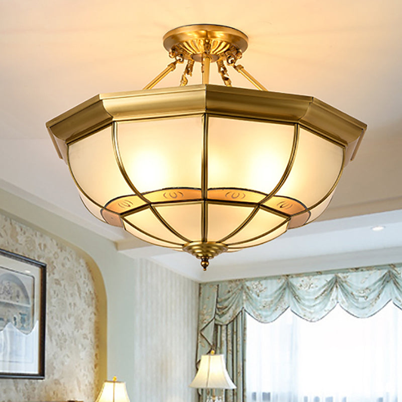 Vintage Brass Ceiling Light - 6 Lights, Semi Flush Mount for Living Room