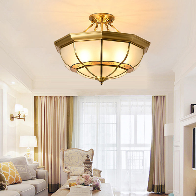 Vintage Brass Ceiling Light - 6 Lights, Semi Flush Mount for Living Room