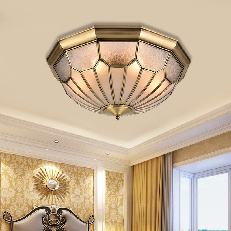 Classic Brass 6-Light Dome Flush Mount Ceiling Chandelier with Beveled Glass Shade