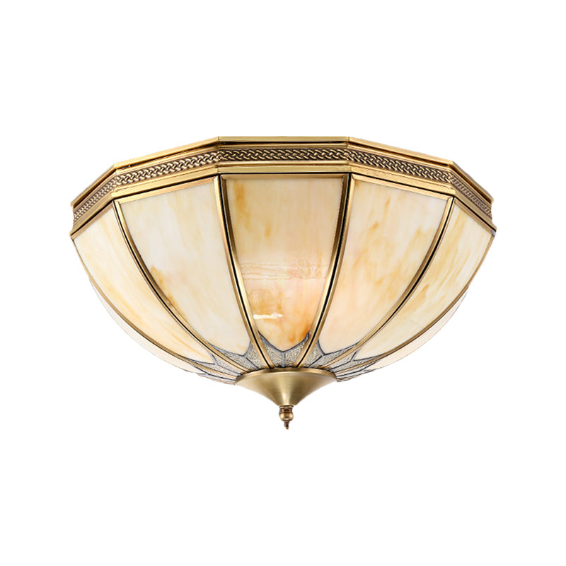 Gold 4-Light Flush Mount Ceiling Fixture – Frosted Glass, Traditional Bedroom Style