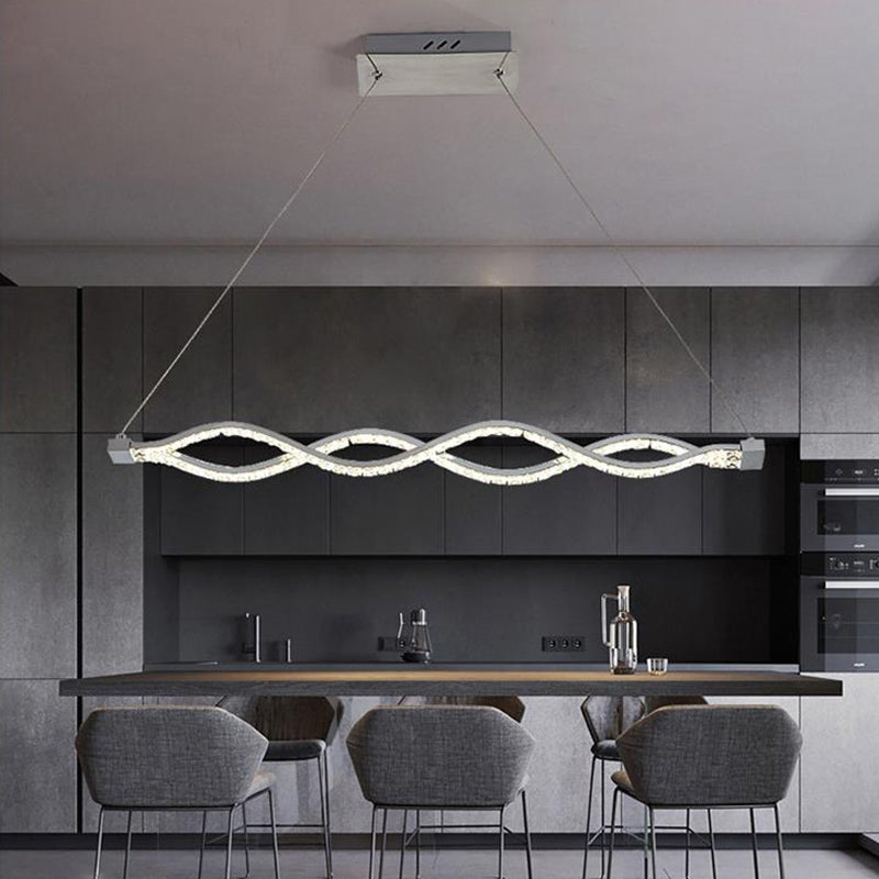 Modern LED Silver Crystal Twist Pendant Chandelier - Dining Room Lighting Fixture