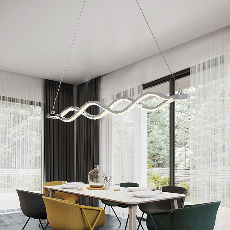 Modern LED Silver Crystal Twist Pendant Chandelier - Dining Room Lighting Fixture