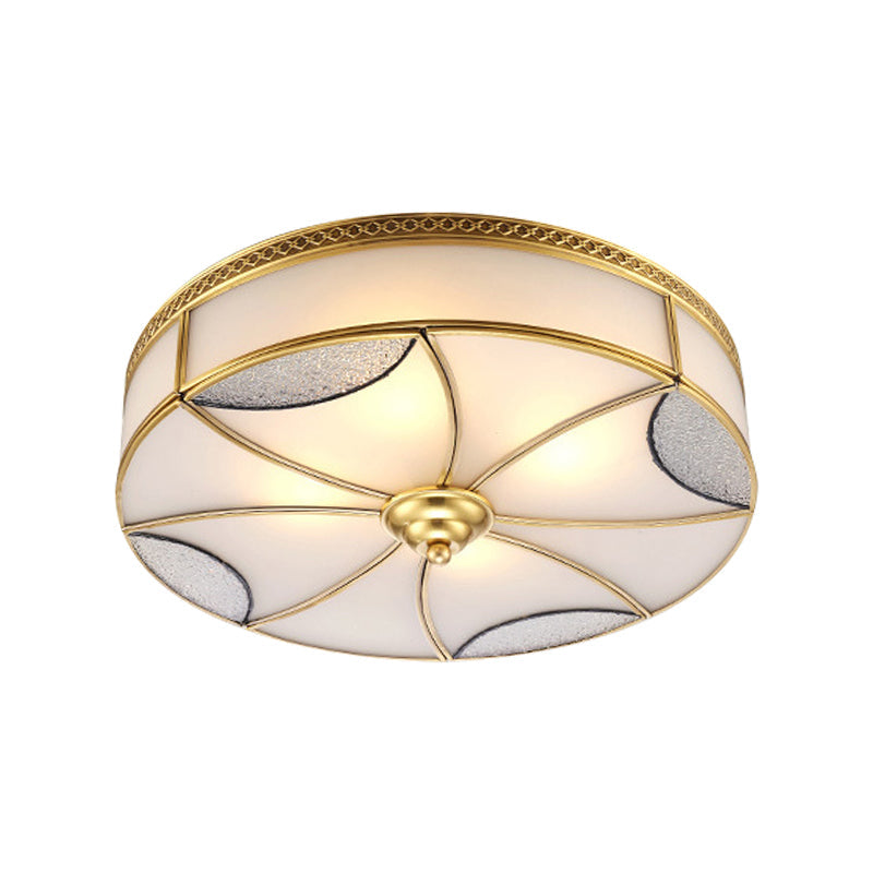 Vintage Brass Flushmount Light with Frosted Glass - 4 Lights - Round Ceiling Mount for Living Room
