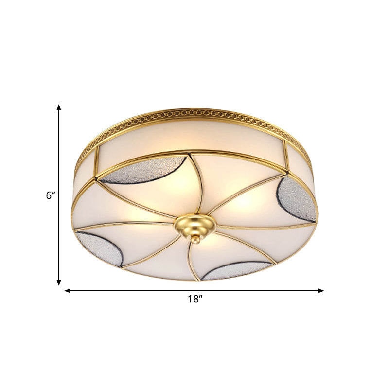 Vintage Brass Flushmount Light with Frosted Glass - 4 Lights - Round Ceiling Mount for Living Room