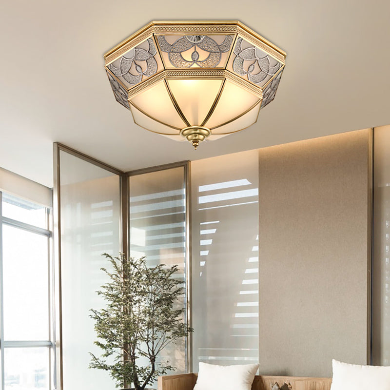 Lampe encastrée classique en verre dépoli avec design bombé - Finition laiton, 4 lumières