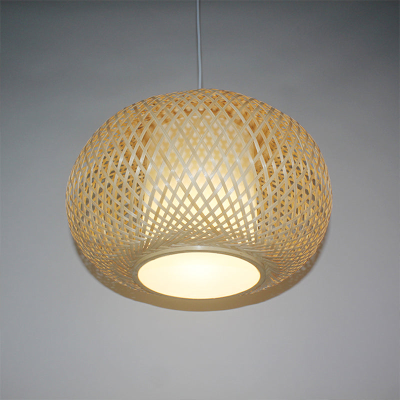 Bamboo Pendant Light with Pumpkin Design, Perfect for Restaurant - 1 Bulb Hanging Kit